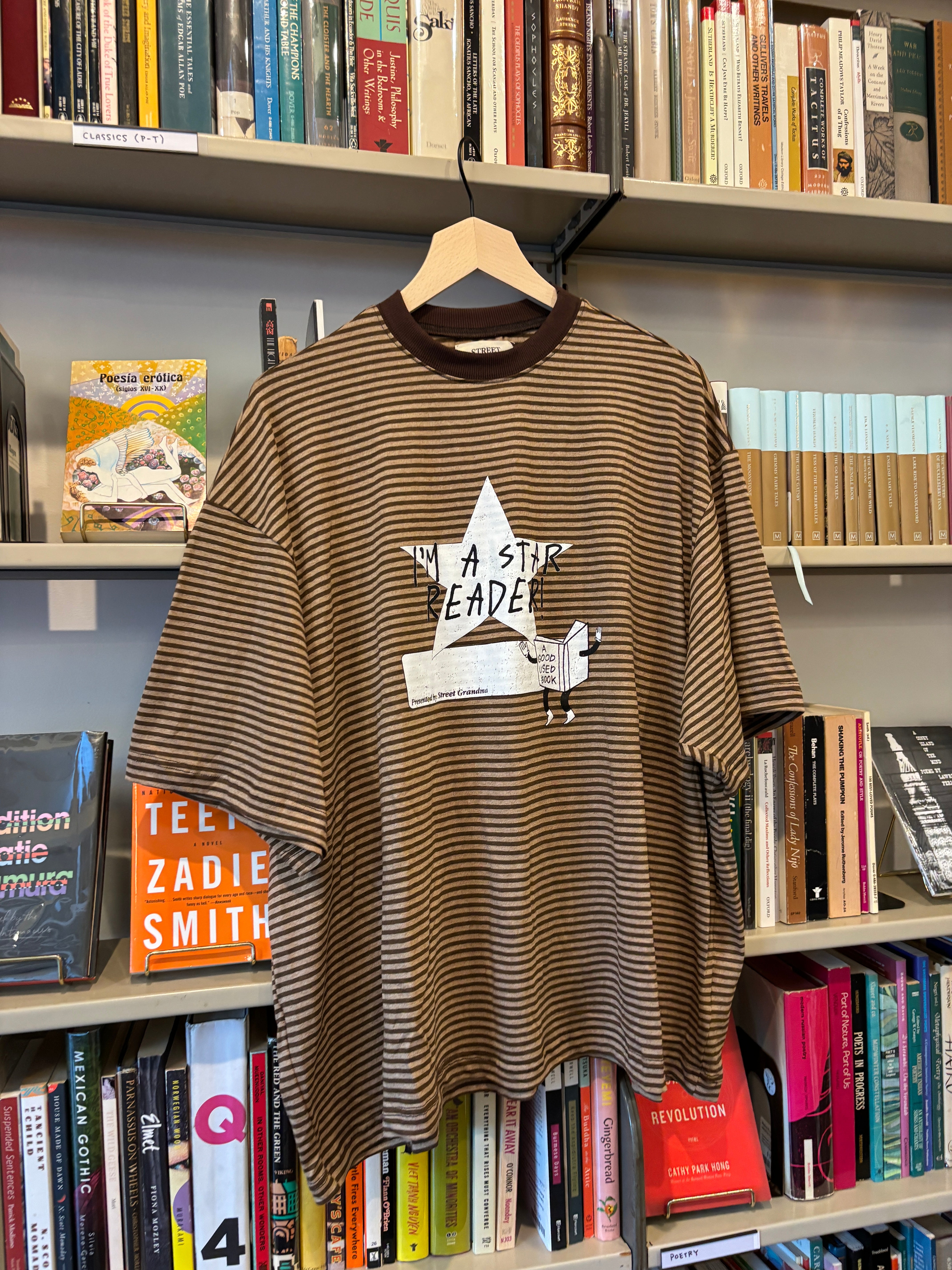Street Grandma x AGUB Star Reader Tee (Round 2, Brown Stripe)