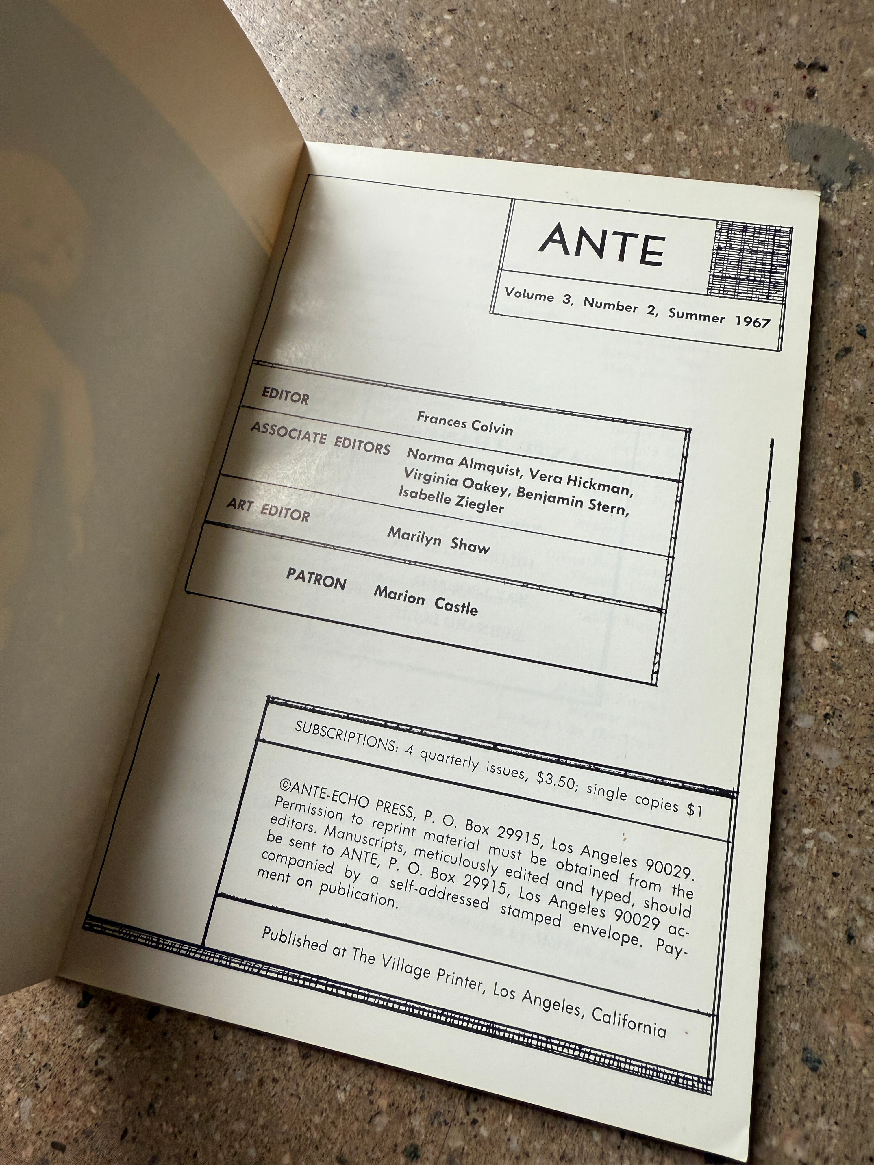Ante: Volume 3, Number 2, Summer 1967 by Frances Colvin