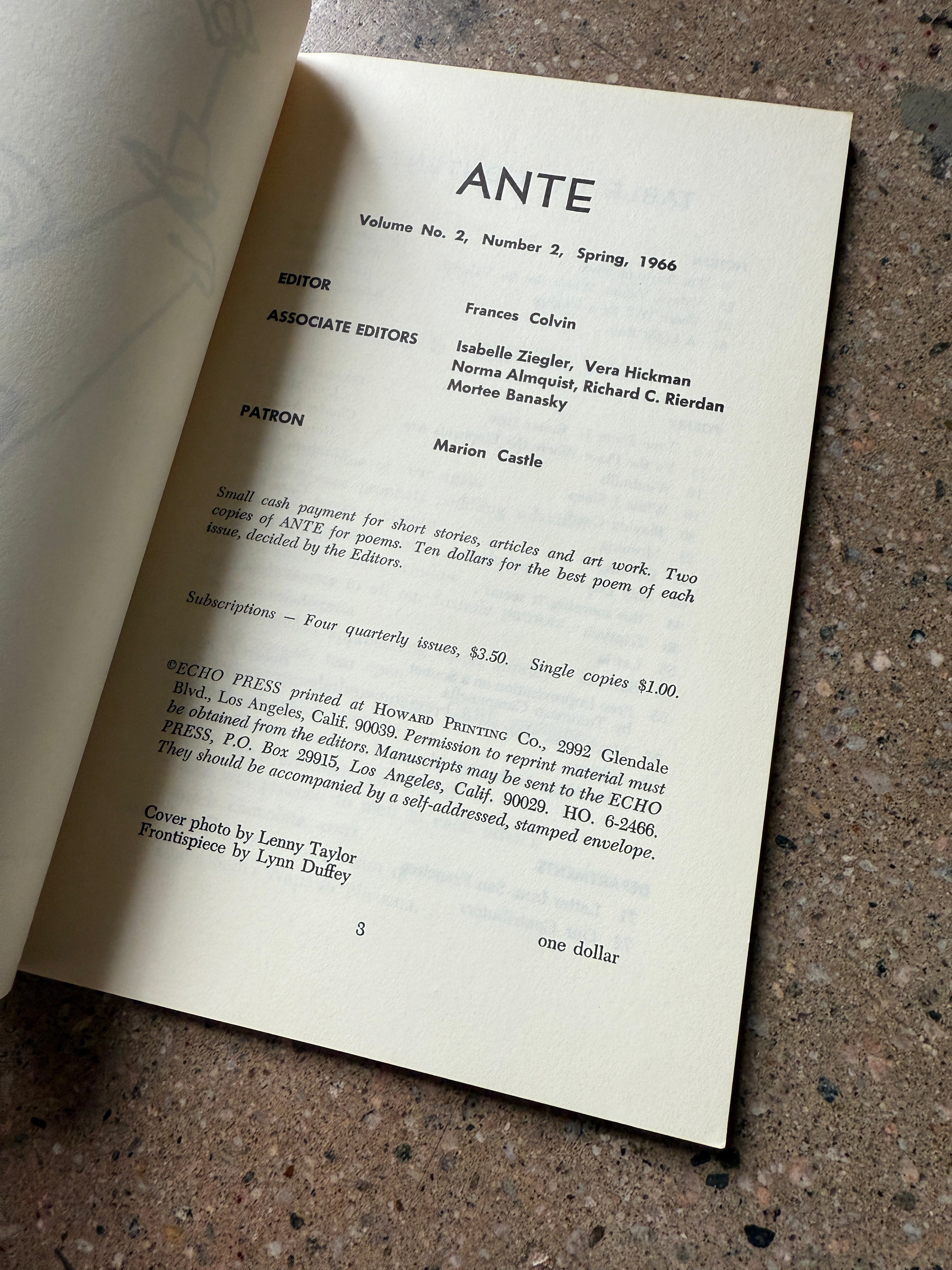 Ante: Volume 2, Number 2, Spring 1966 edited by Frances Colvin