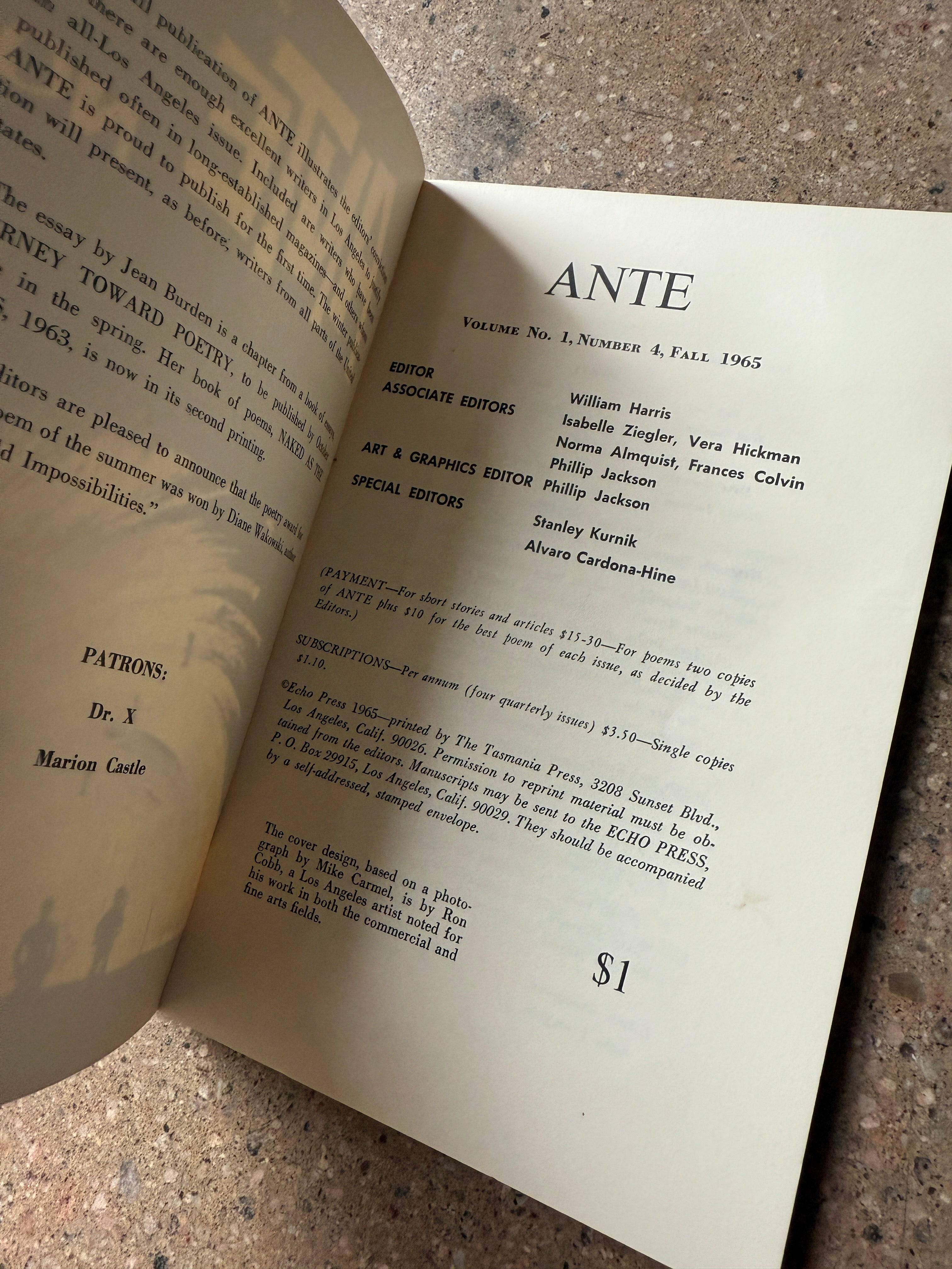 Ante: Volume 1, Number 4, Fall 1965 edited by William Harris