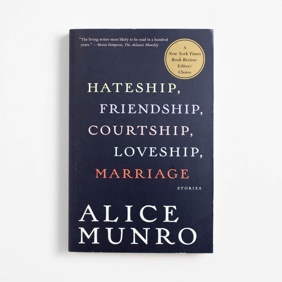 Hateship, Friendship, Courtship, Loveship, Marriage stories (1st Vintage Contemporaries Printing) by Alice Munro, Vintage Contemporaries, Trade.  A Good Used Book is an Independent online bookstore selling New, Used and Vintage books based in Los Angeles, California. AAPI-Owned (Korean-American) Small Business. Free Shipping on orders $25+. Local Pickup available in Koreatown.  2001 1st Vintage Contemporaries Printing Literature 