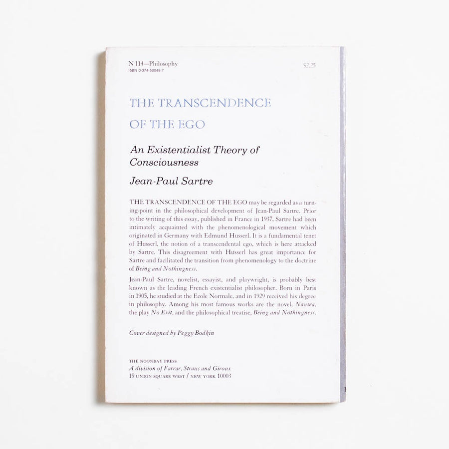 The Transcendence of the Ego: An Existentialist Theory of Consciousness (Trade) by Jean-Paul Sartre